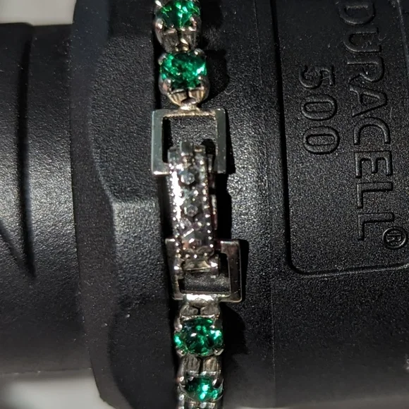 Vintage set emerald green bracelet and earrings - Picture 5 of 8